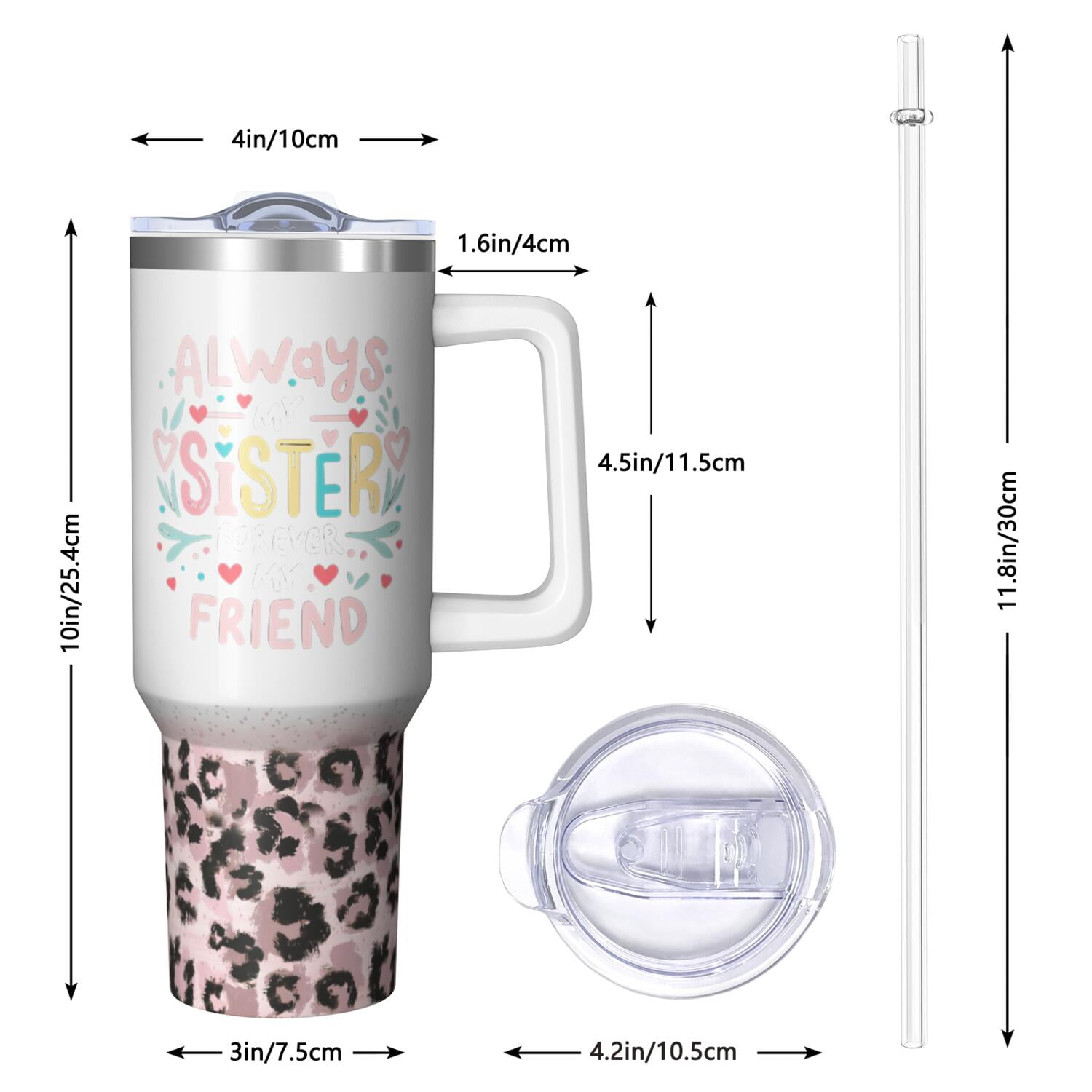 Lovely Sister Gift - 40oz Insulated Tumbler with Handle and Straw, Vacuum Stainless Steel, Ideal Christmas Birthday Gift for Sister, BFF, Bestie, Friend