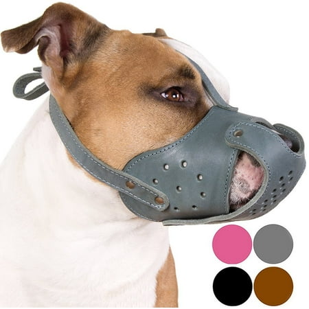 Dog Muzzle Pit Bull AmStaff Basket Genuine Leather Staffordshire Terrier,