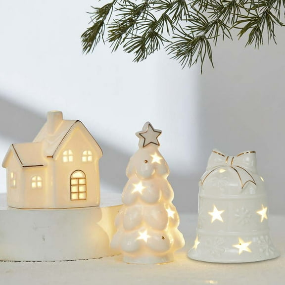 Viflosae Christmas Bells for Decoration Christmas Christmas Day Ceramic Christmas Deer Snowman Old Man Decorative Luminous Scene Decoration Ornaments