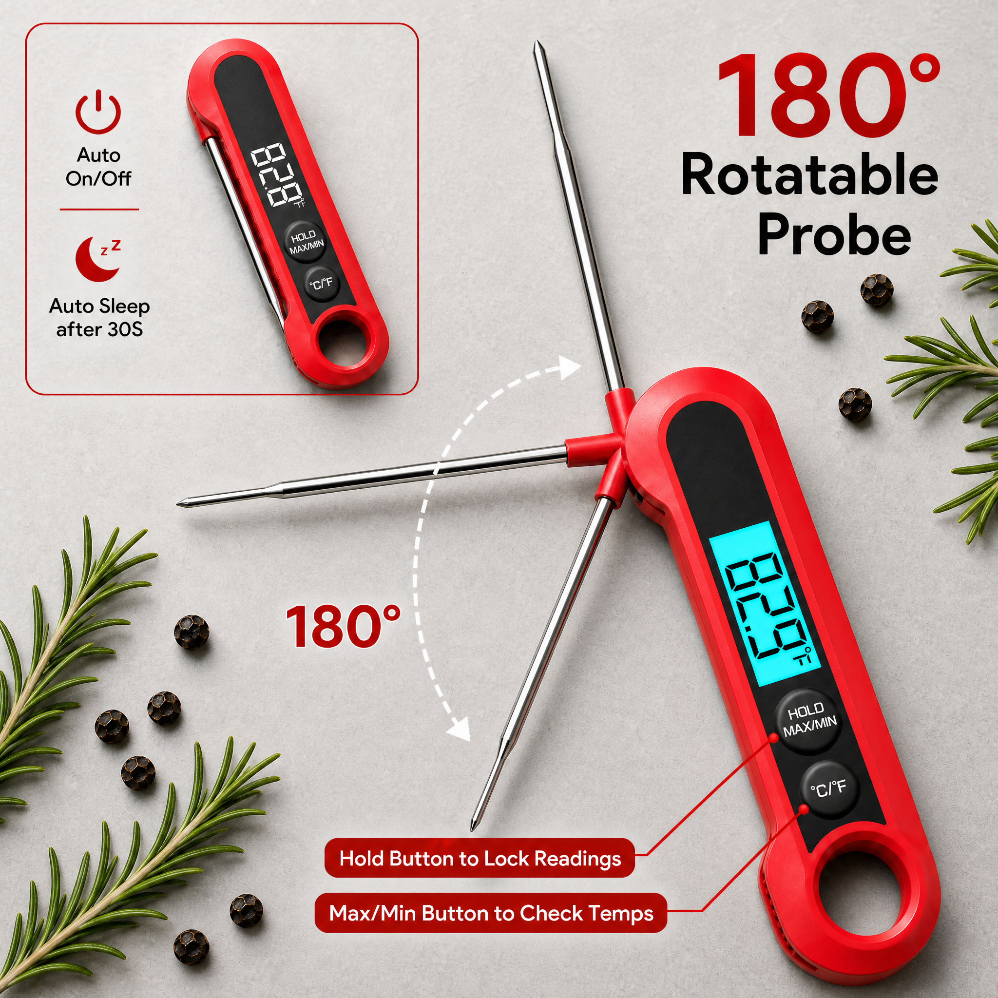 Amumu Instant Read Digital Meat Thermometer with Foldable Probe photo 4
