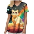 thumbnail image 5 of felwors Womens Scrub Tops Comfy Short Sleeve V-Neck Nurses Uniforms Fashion Vintage Cats Print Working Medical Scrub Shirts (Yellow, XXL), 5 of 7