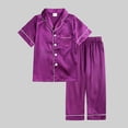 thumbnail image 2 of Girls Silky Satin Short Sleeve Button-Up Pajama Set,Classic Sleepwear with Pocket 5-6 Years, 2 of 5