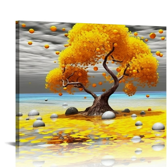 COMIO Wall decorations for living room Canvas Wall Art for bedroom Abstract wall decor Black and white Canvas Art Yellow tree paintings bathroom Home Decoration Hang Pictures Office large