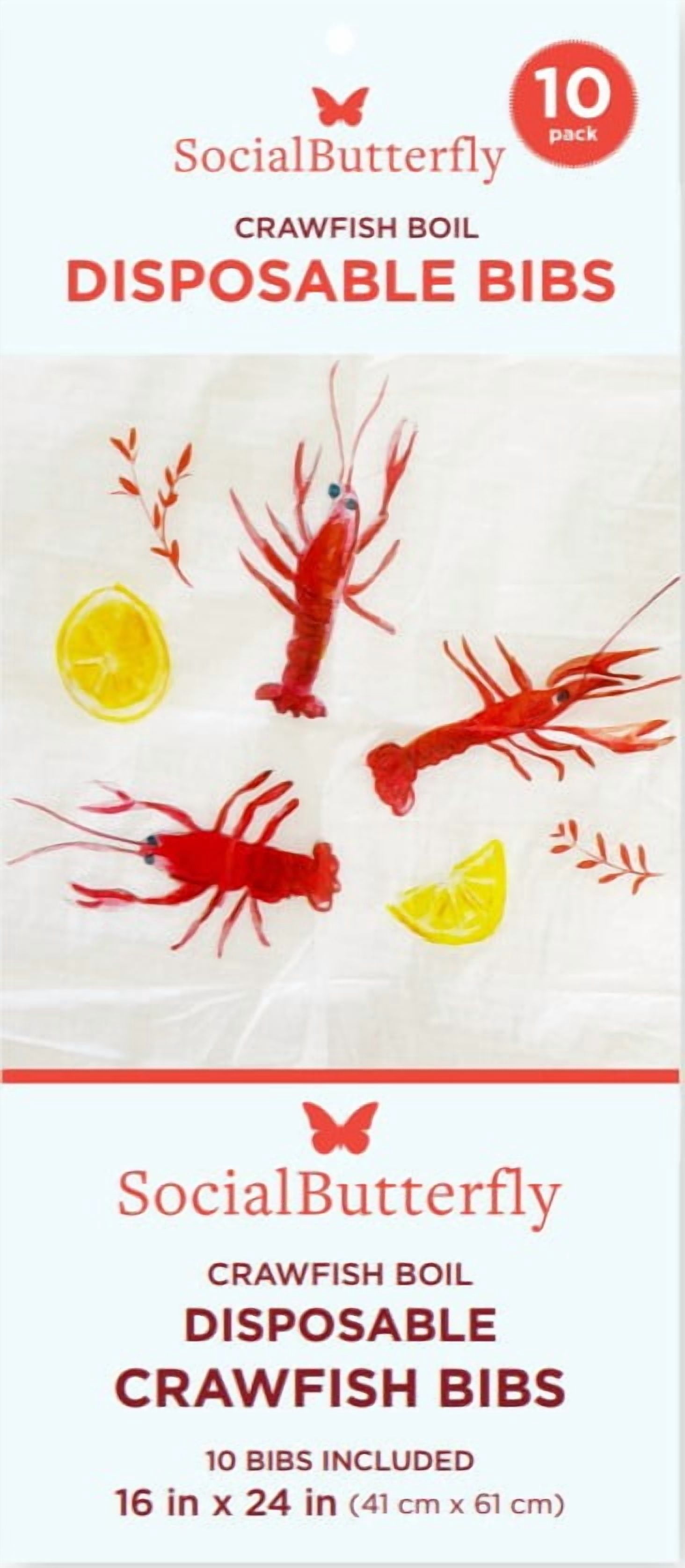 (4 pack) Social Butterfly Disposable Crawfish Plastic Bibs, 10 pack