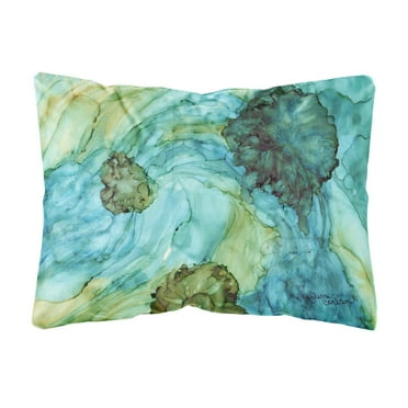 Carolines Treasures 8952PW1216 Abstract in Teal Flowers Canvas Fabric Decorative Pillow , 12H x16W, multicolor