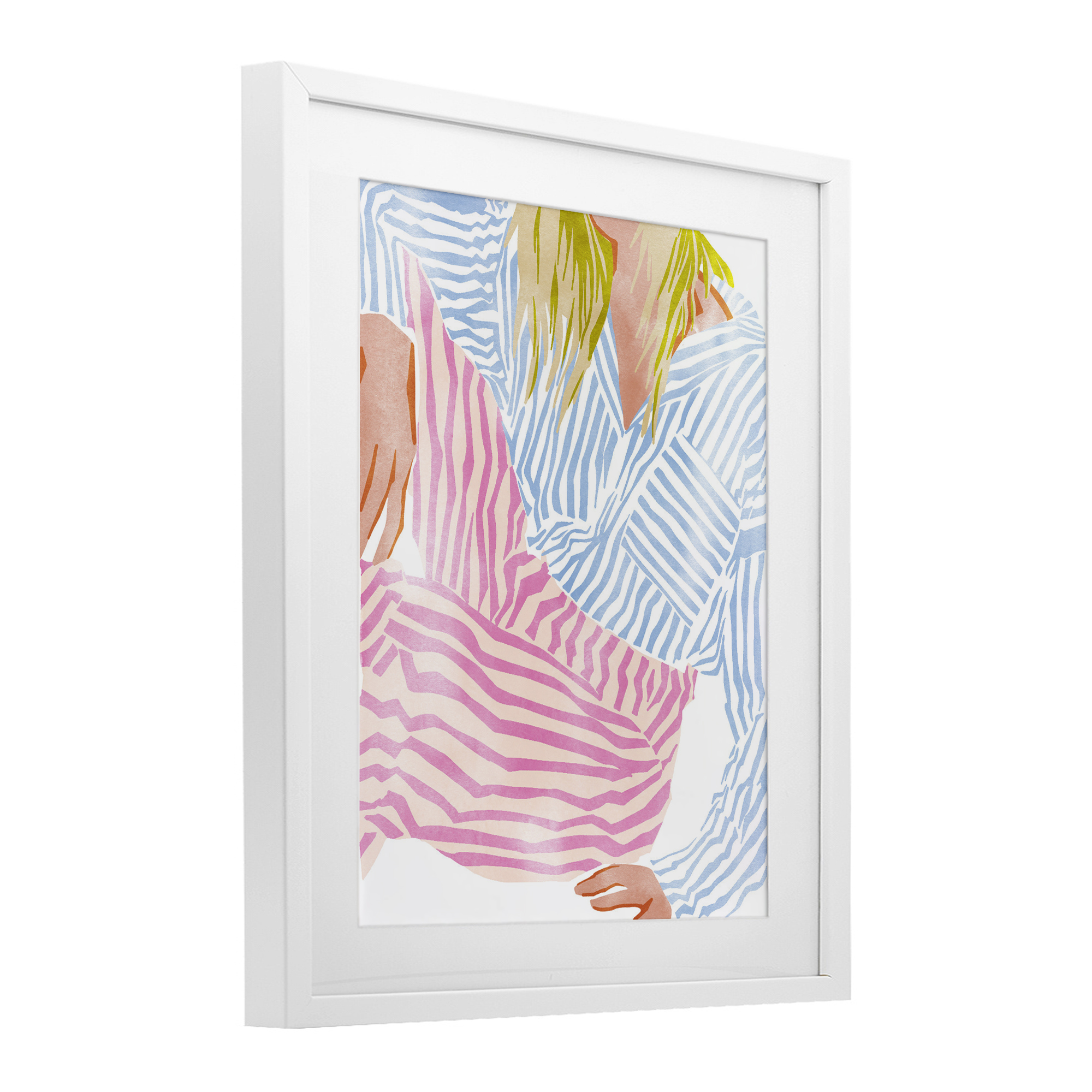 Female in Pastel Stripes White Framed Print Under Glass, design by Ziwei Li