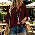 thumbnail image 2 of Noric Women's 3/4 Length Sleeve Tops V Neck Gingham Plaid Casual Loose Fit Lightweight Pullover Shirts, 2 of 8