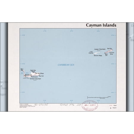 24"x36" Gallery Poster, cia map of the Cayman Islands 1976