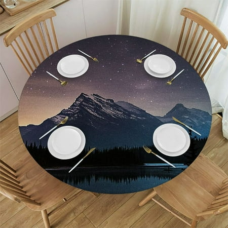 

Table Cloth Fitted Round Plastic Vinyl Tablecloth with Flannel Backing and Elastic Edge Waterproof Table Protector for Dining Room Table (White Marble Small - Diameter