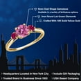 thumbnail image 2 of Gem Stone King 10K Yellow Gold Pink Moissanite and Red Created Ruby 3-Stone Ring for Women | 1.08 Cttw | Round 6MM | Gemstone Birthstone | Size 5, 2 of 6