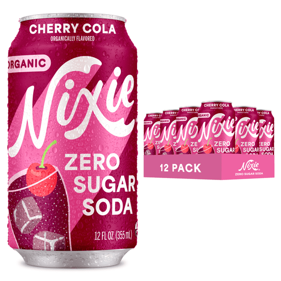 Nixie Organic Zero Sugar Soda, Cherry Cola, Healthy Soda Pop, Non-GMO, 0 Sugar, 0 Calories, 40mg Caffeine, 12oz Cans (12 Pack)