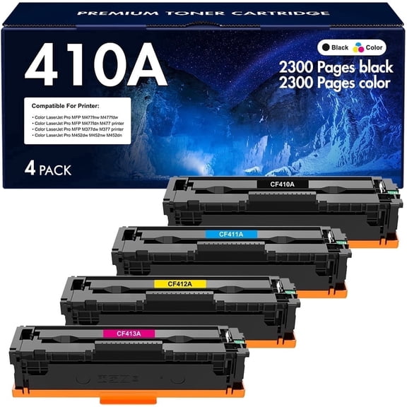 410A Toner Cartridges Compatible for 410A 410X CF410A CF410X M477fnw Color Laserjet MFP M477fdw M477fdn M452dn M452nw M477 M452 M377 Printer Ink | Pack of 4