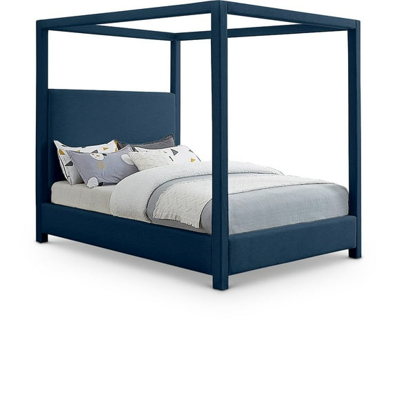 Meridian Furniture Emerson Navy Linen Textured Fabric Queen Bed