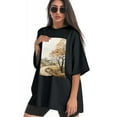 thumbnail image 3 of Plus Size Shirt for Women Black Tops for Women Short Sleeves Shirt for Women Trees In An Autumn Countryside T Shirt Crewneck Shirt for Women 4XL, 3 of 5