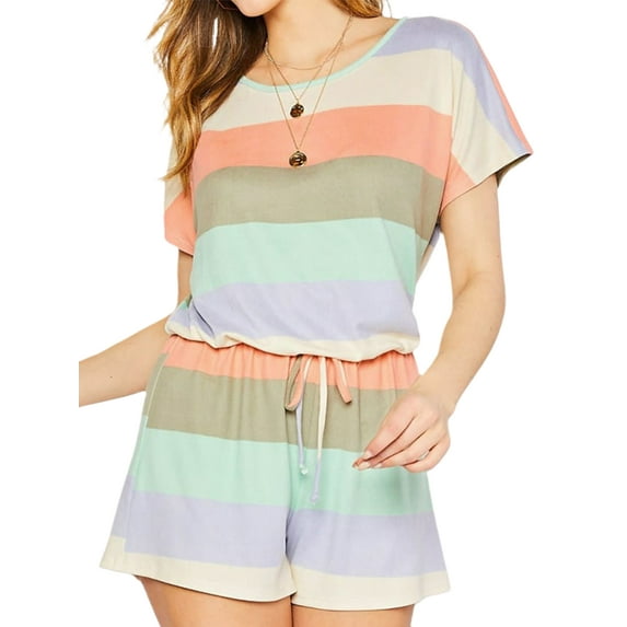 Hanerdun Women Pajamas Set Female Short Sleeve Colorful Striped Sleepwear Nightwear Dark 5XL