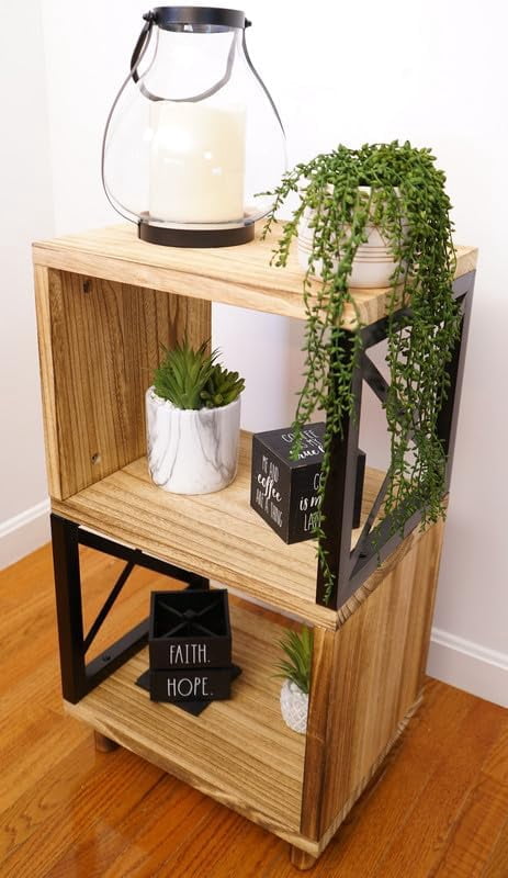 Premium Home 30” Tall Wood Side Table with Shelf – Narrow End Table, Natural Finish