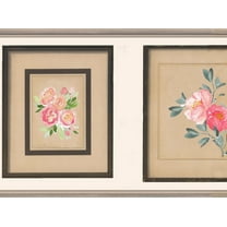 Dundee Deco's Peel and Stick Wallpaper Border - Floral Brown Pink Flowers in Square Wall Border Retro Design, 15 ft x 7 in, Self Adhesive