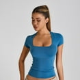 thumbnail image 5 of SWSMCLT Women's Soft T Shirt Fitted Top Basic Scoop Neck Lightweight T-shirt Yoga Summer Cool Workout Thin Spandex Sky Blue X-Small, 5 of 5