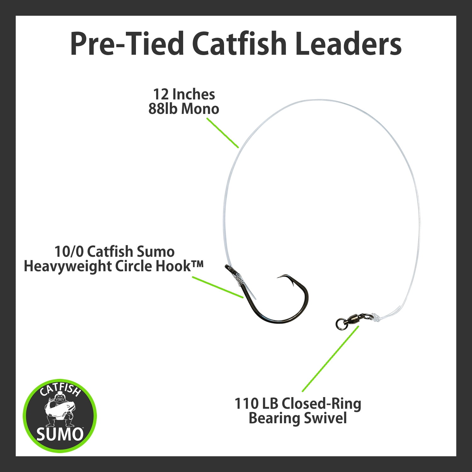 Pre-Tied Trophy Catfishing Leaders, 10/0 Circle Hooks (5-Pack)