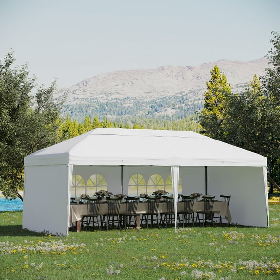 Outsunny 10' x 20' Pop Up Canopy Tent with 4 Sidewalls, Heavy Duty Tents for Parties, Outdoor Instant Gazebo with Carry Bag, for Outdoor, Garden, Patio, White