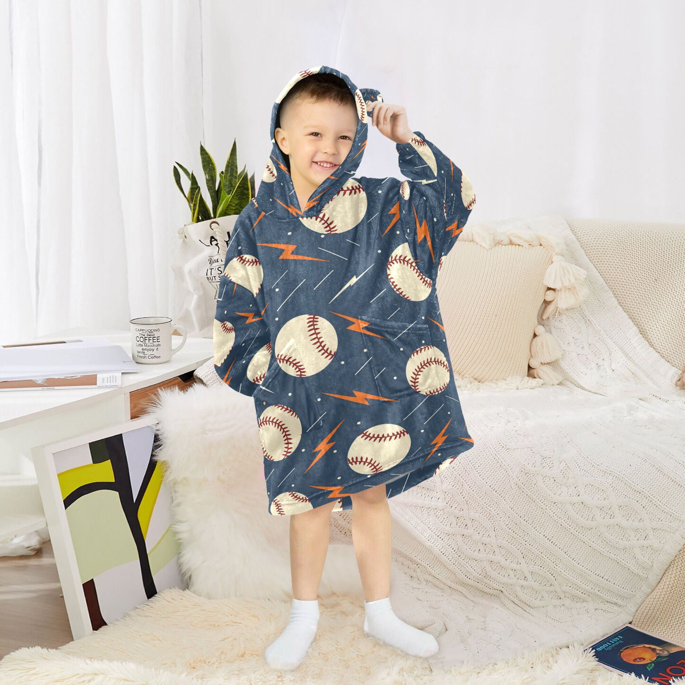 joogoo Wearable Blanket Hoodie for Baseballs with Lightning Oversized Sherpa Hooded 3-14 YR M