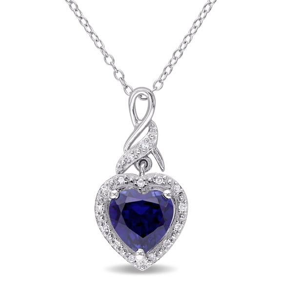 Everly Women's 2 1/4ct TGW Created Blue Sapphire and Diamond Accent Heart Twist Pendant with Chain