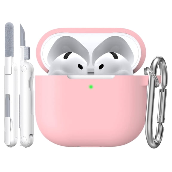 Cute Pink Silicone Protective Case for AirPods 4, All-in-One Set with Cleaning Pen & Keychain, Soft Shockproof Cover for Apple AirPods 4th Generation, Support Wireless Charging