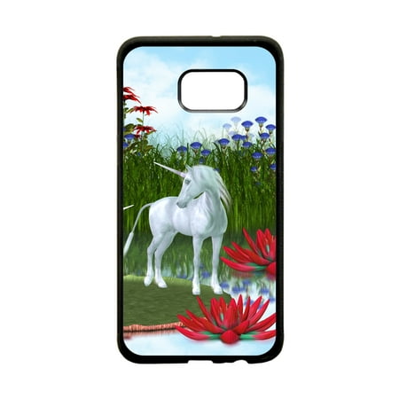 Lily Pad Garden - Unicorn in a Lily Pod Garden Black Rubber Thin Cover for the Samsung Galaxy s6 Edge - Samsung Galaxy s6 Edge Accessories - Galaxy s6 Edge Case - s6 Edge TPU Case