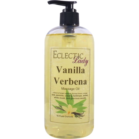 Vanilla Verbena Massage Oil by Eclectic Lady, 16 oz, Sweet Almond Oil and Jojoba Oil