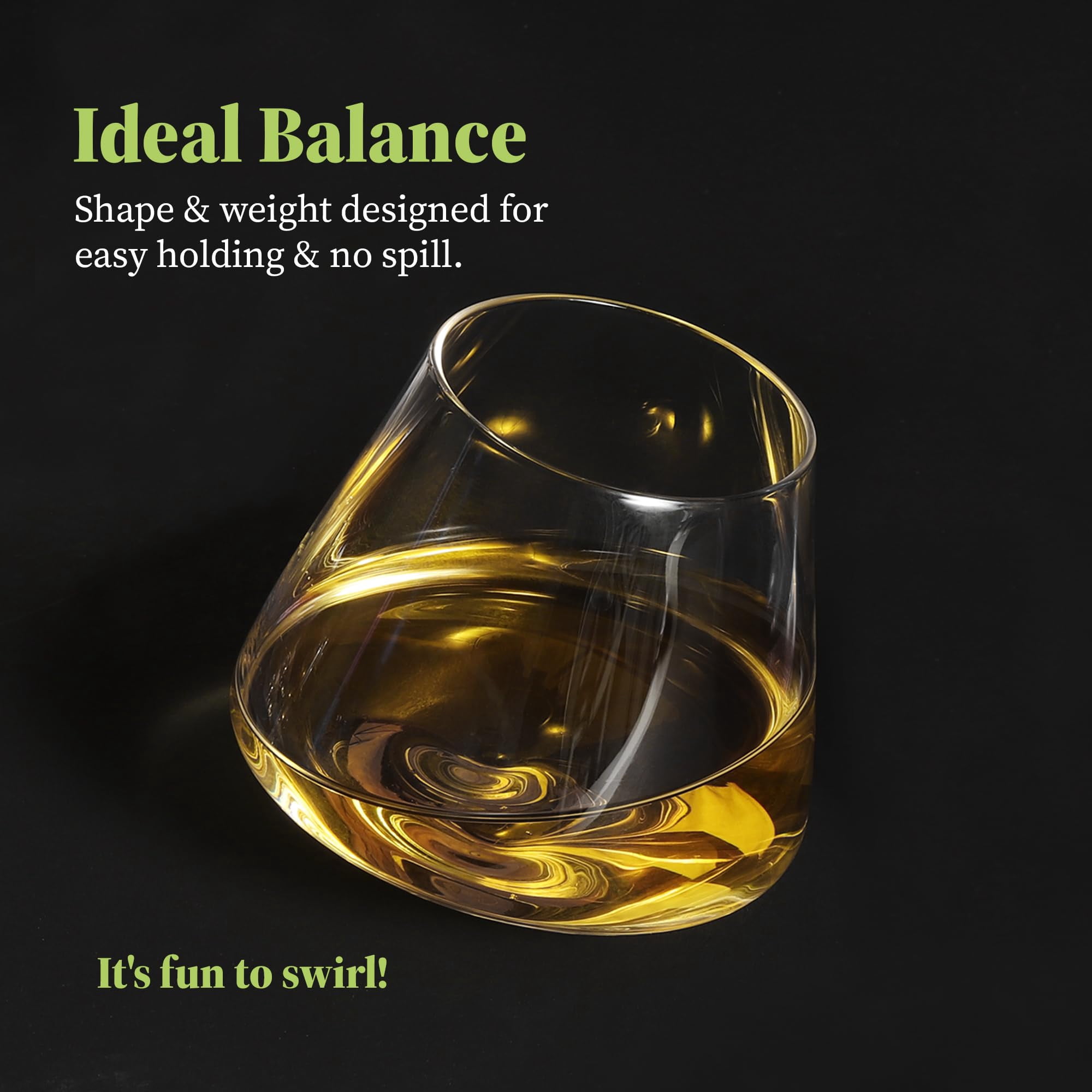 QUAFFER Tilted Whiskey Wine Glasses Tumblers Set of 4 – Naturally Aerates – No Spill Leaning Glass – Modern & Elegant - Old Fashioned Crystal Glass for Drinking Scotch Bourbon Cocktails Glassware