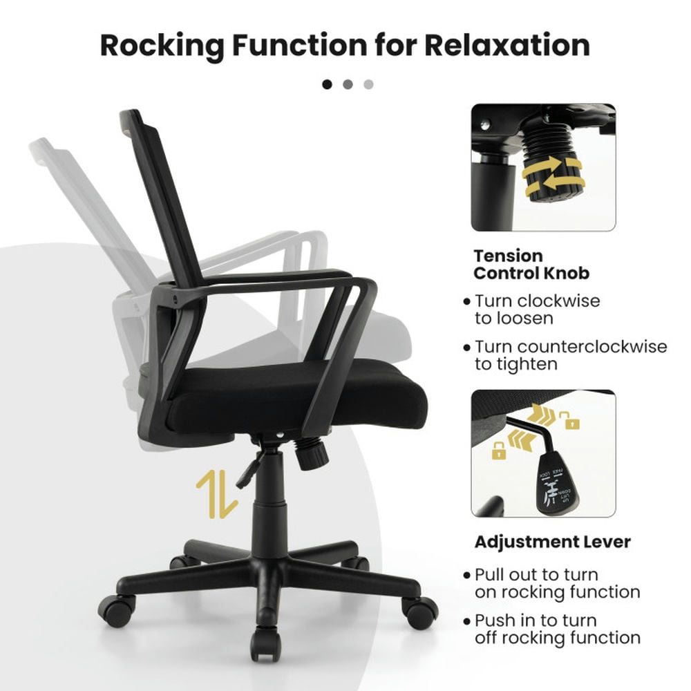Demi Bonn Ergonomic Desk Chair with Lumbar Support and Rocking Function, Rolling Work Computer Office Chair, Black