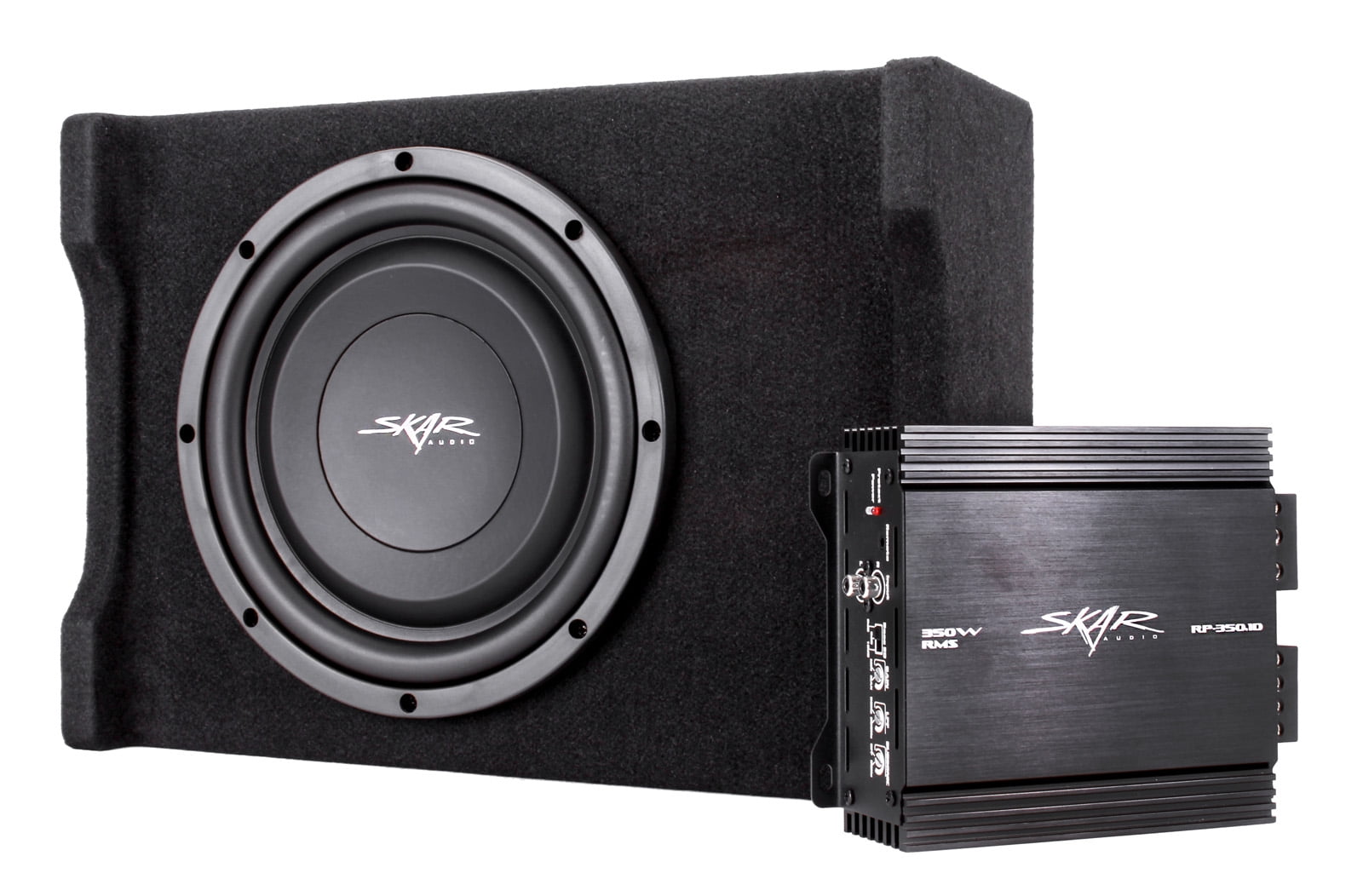 Skar Audio Single 10" 350 Watt Loaded Shallow Subwoofer Enclosure Bass Package with Amplifier and Wiring - Walmart.com