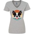 thumbnail image 3 of Inktastic Boston Terrier Dog Retro Sunset Women's V-Neck T-Shirt, 3 of 5