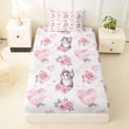 thumbnail image 3 of Erosebridal Pink Rose Flower Twin Sheet Sets, Kawaii Cat Lover Bedding, 3pcs, 3 of 5