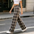 thumbnail image 7 of Women's Plaid Straight Leg High Waist Casual Pants, Polyester Pocket Loose Long Trousers, Fashion Summer Bottoms for Daily Shopping Home | TruHer,Blue Free Size, 7 of 7
