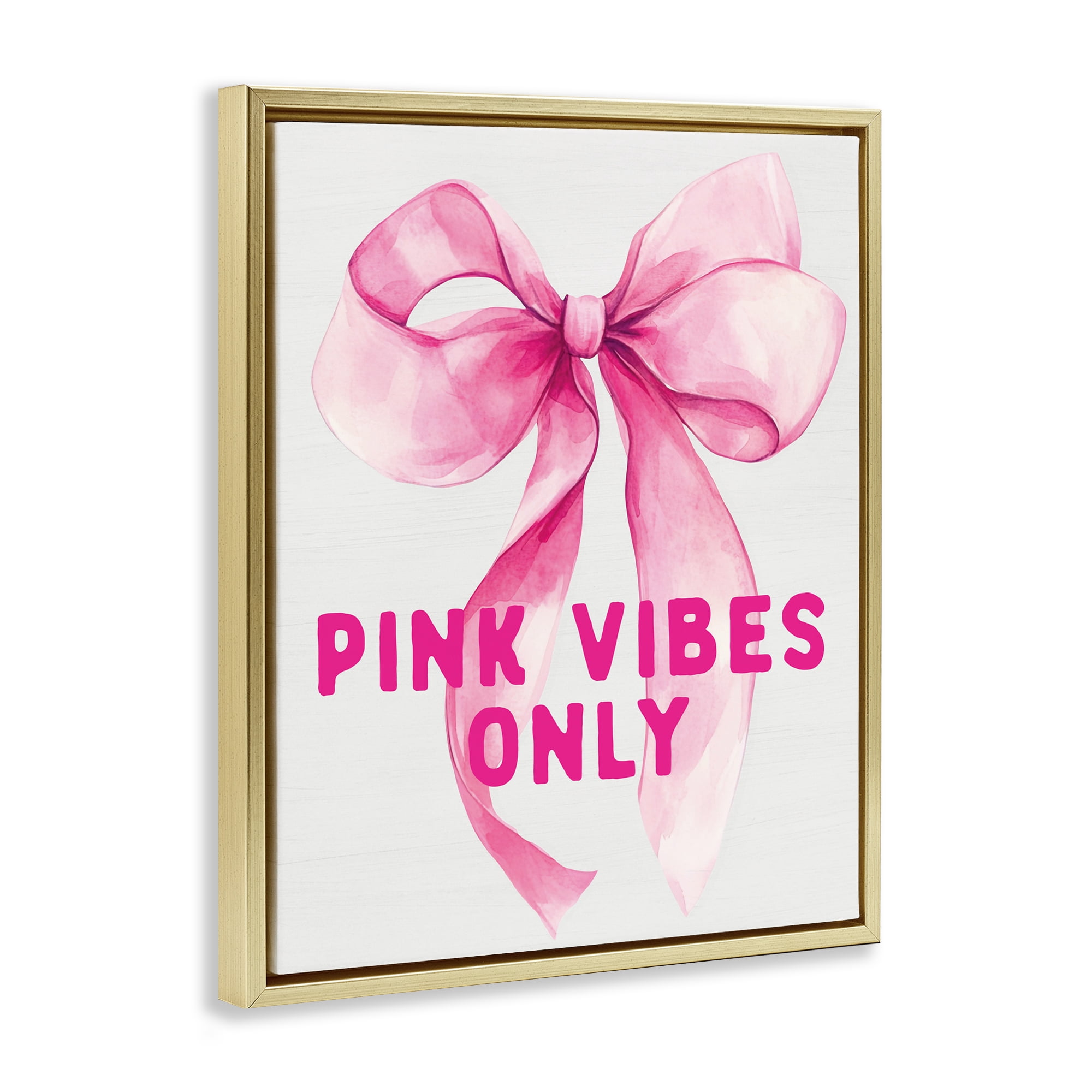 Girly Pink Vibes Only Gold Framed Floater Canvas Wall Art, design by Lettered and Lined