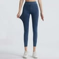 thumbnail image 5 of High Waisted Stretch Double Pocket Yoga Casual Pants - Faux Denim Fitness Pants, 5 of 6