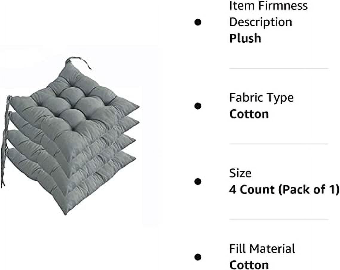 Nvzi-a Set of 4 Indoor/Outdoor Chair Cushion, Cotton Chair Pads Square, Cushions for Wicker Chair Seat, for Rocking, Dining, Patio, Camping, Kitchen Chairs (40X40cm),Gray