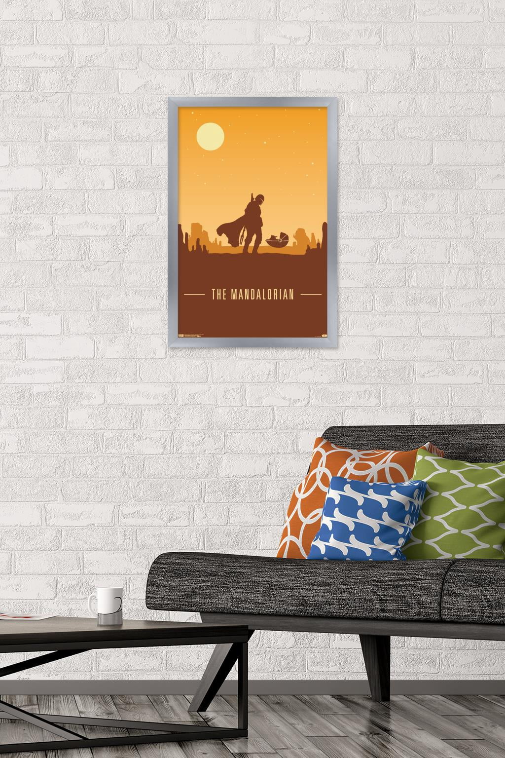 Star Wars: The Mandalorian - Mando and The Child At Dusk Wall Poster, 14.725" x 22.375", Framed