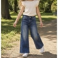 thumbnail image 3 of KIDSCOOL Girls Wide Leg Denim Pants 5-13T Ripped Heart Embroidered Jeans ,Mid Blue,7-8 Years, 3 of 7
