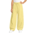 thumbnail image 2 of Agkizg Kids Girls Curved Leg Sweatpants Elastic Waist Solid Color Casual Pants for Trendy Fall Winter Wear, Sizes 10-11 Years, 2 of 6