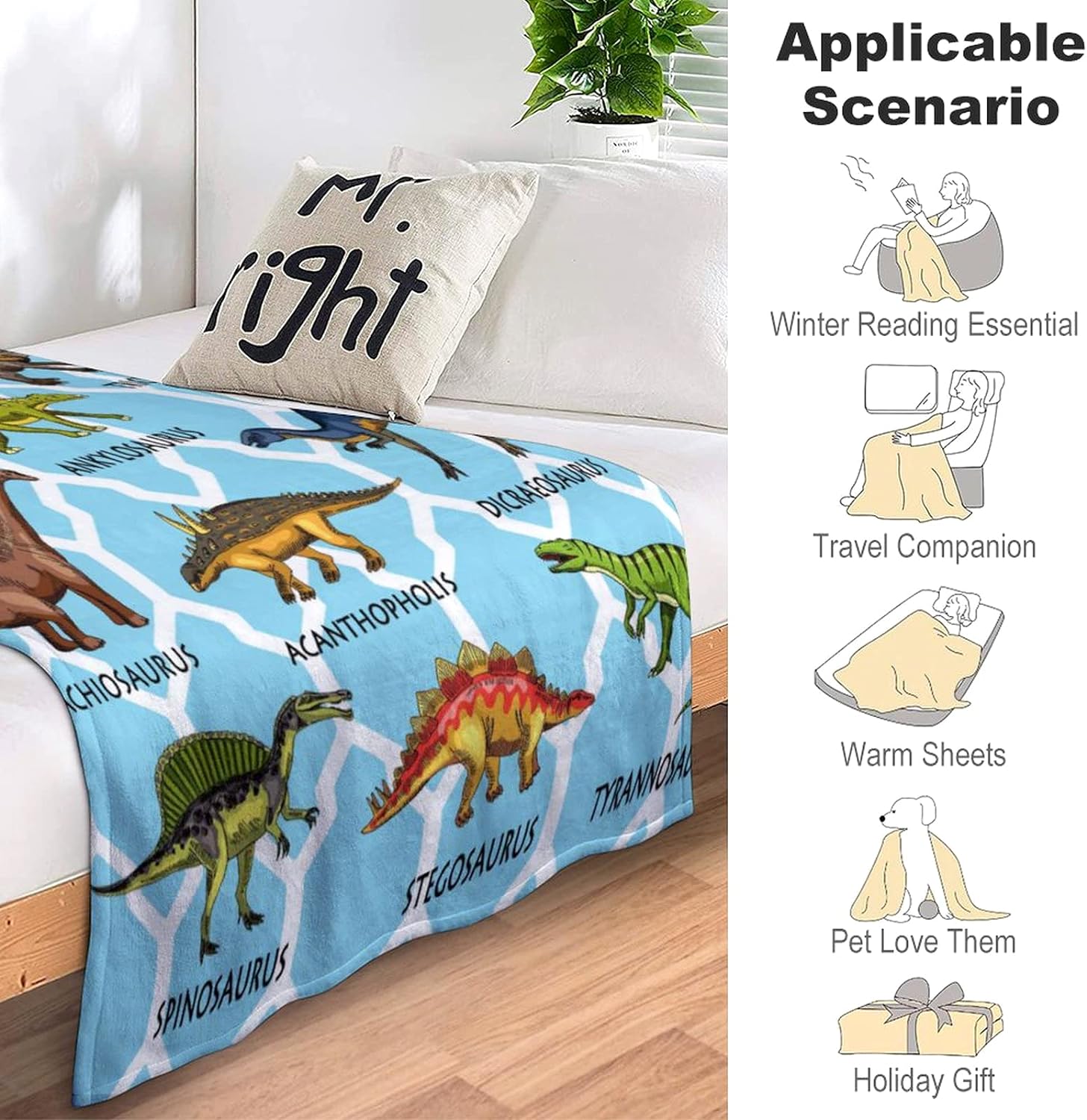 Dinosaur Blanket for Boys Girls Kids Toddler Flannel Throw Blanket Baby Dinosaurs Gifts for Children Sofa Bedroom Living Room 60"x50"