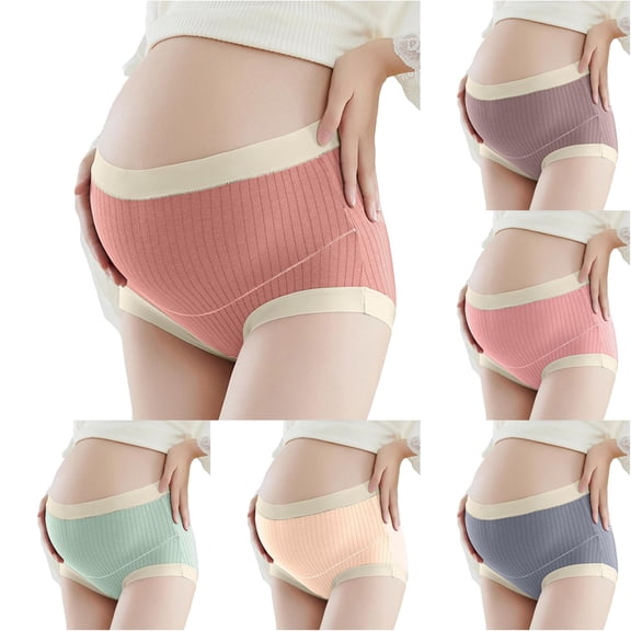 Gyujnb Full Over Belly Wide High Waist Maternity Briefs Vertical Ribbed Soft Stretch Cotton Light Contrast Trim Curved Support Underwear All Stage Pregnancy,XL