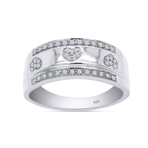 AFFY 1/10 Carat Round Cut White Natural Diamond Heart Promise Ring in 14k White Gold Over Sterling Silver (0.10 Cttw) Ring Size : 4