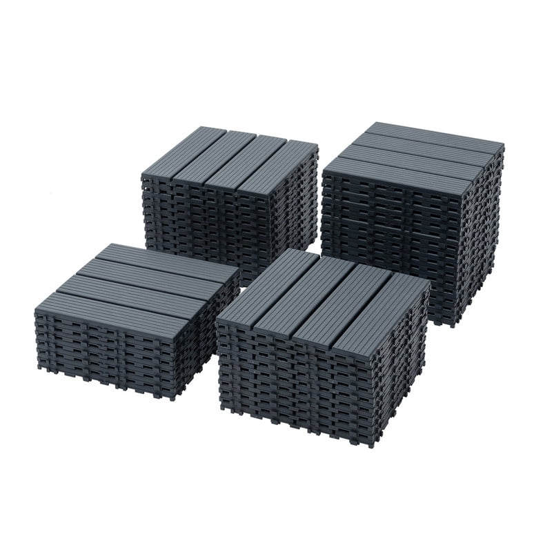 Aukfa 44 Pack Interlocking Deck Tiles, 12"X12" Waterproof Outdoor Flooring for Patio, Garden, Deck, Poolside, Backyard, Gray