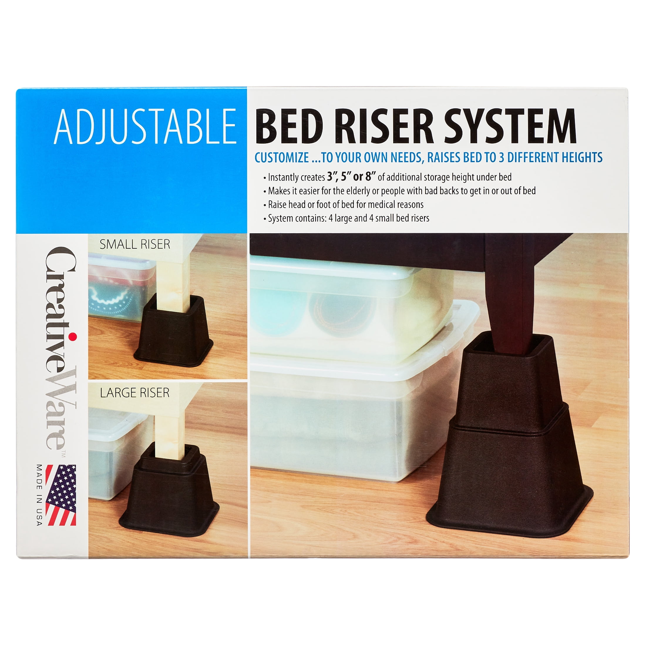 CreativeWare Plastic, Adjustable Bed Riser System in Black, 8 Count