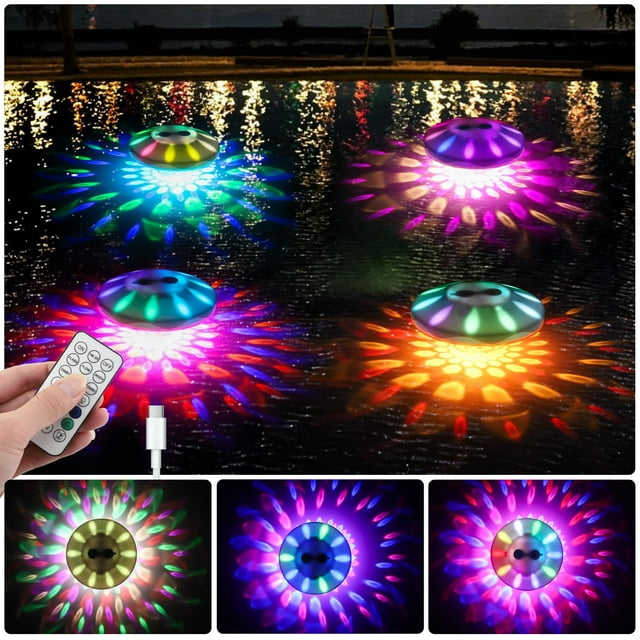 Luces flotantes para piscina QOLNBY 2024 con 6 efectos de iluminación, paquete de 4