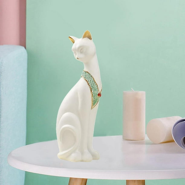 de resina en miniatura de gato egipcio de estilo Vintage, estatua, cafeterías, restaurantes, decoración Sentado blanco Baoblaze Estatua de figurilla de gato