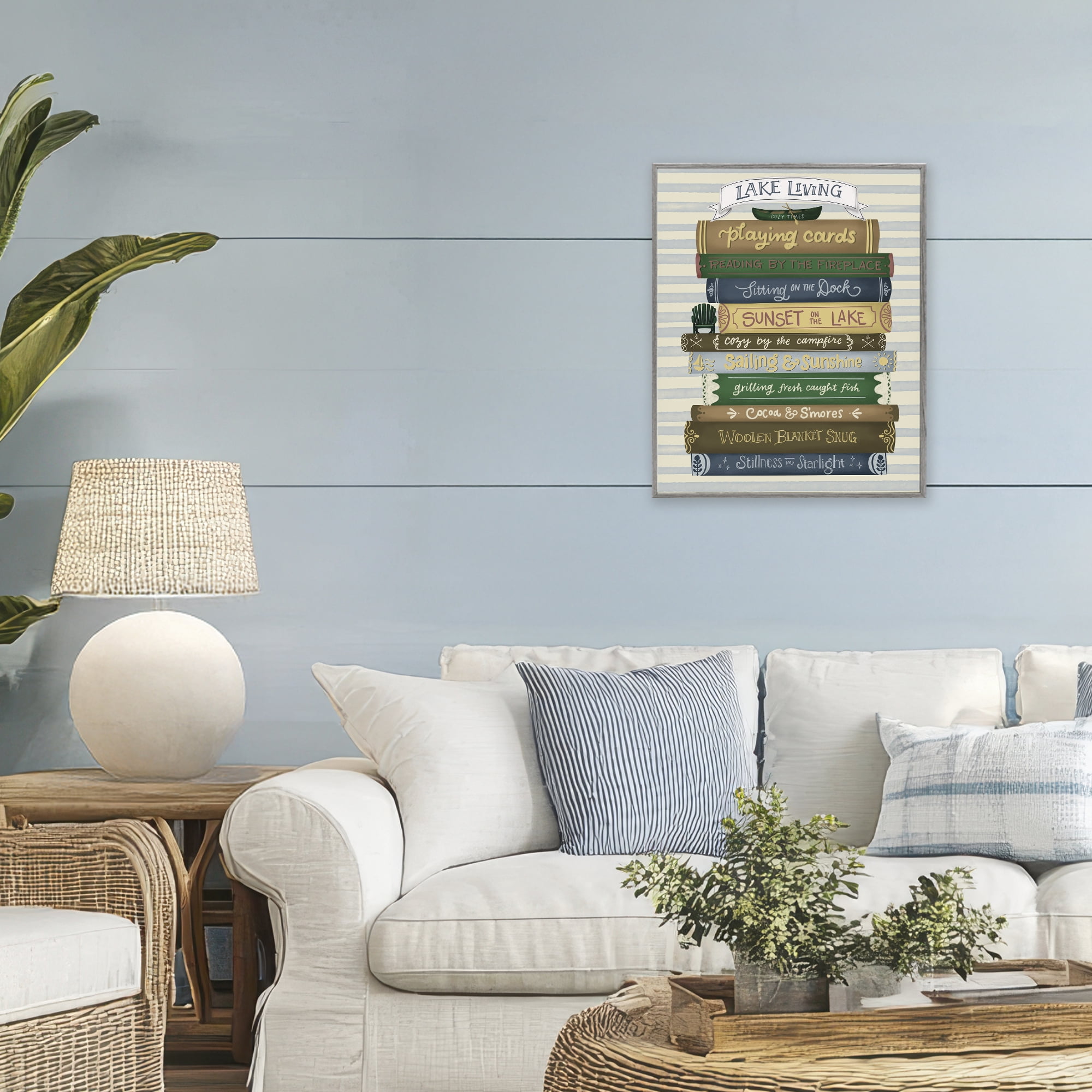 Stupell Industries Lake Living Book Stack Gray Framed Giclee Art, design by Giao Williams