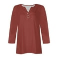 thumbnail image 4 of Teissuly Women's Fashion Casual Solid T-shirt 3/4 Sleeves Buttons Blouse V-Neck Casual Tops, 4 of 5